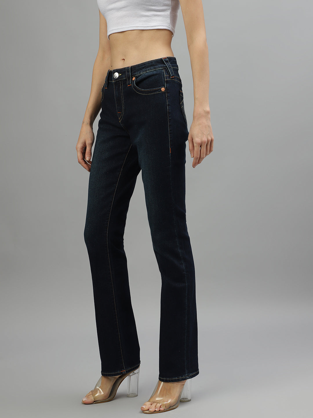 True Religion Women Solid Straight Fit Jeans