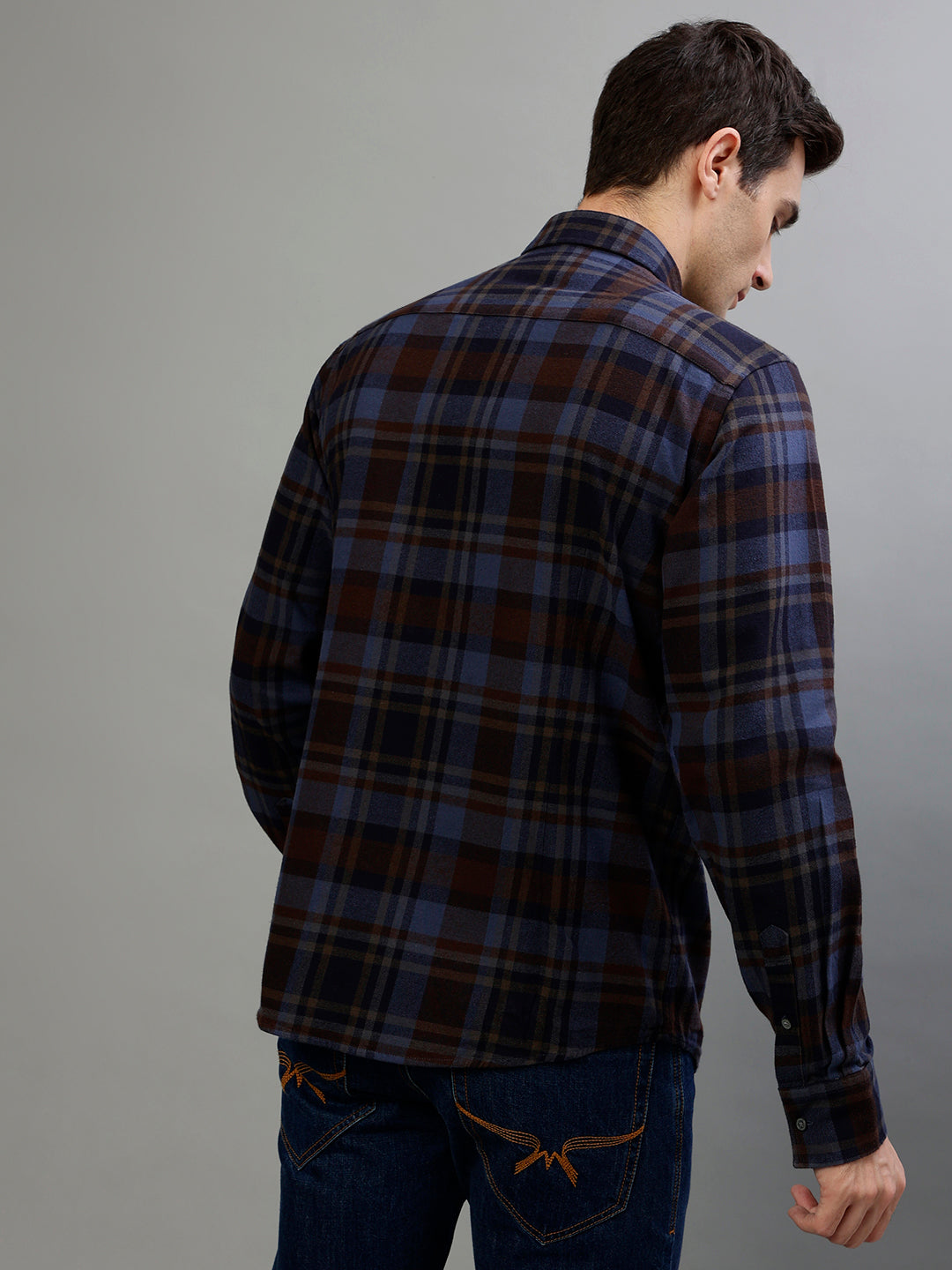 Bruun & Stengade Brown & Blue Fashion Checked Regular Fit Shirt