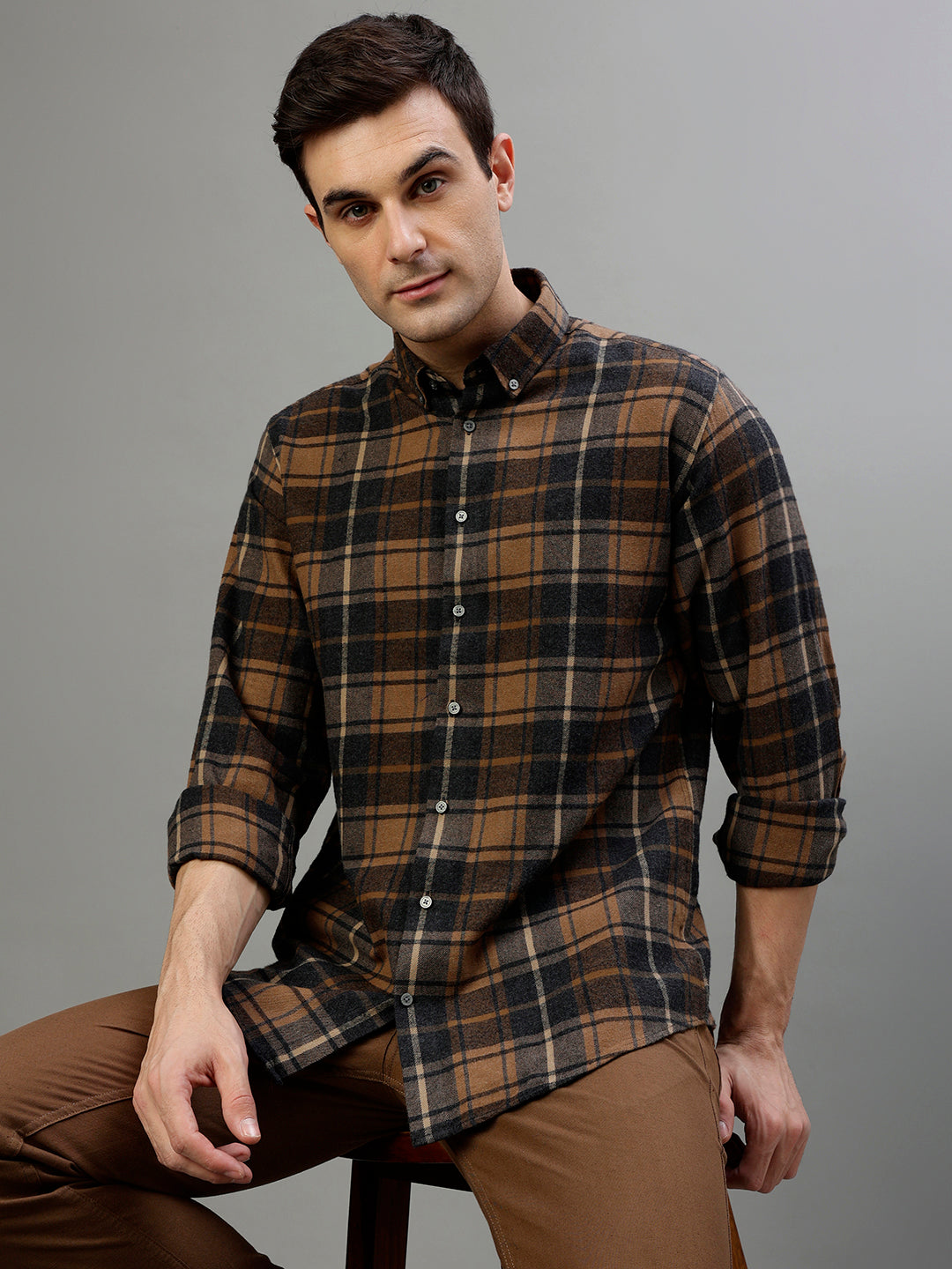 Bruun & Stengade Brown Fashion Checked Regular Fit Shirt