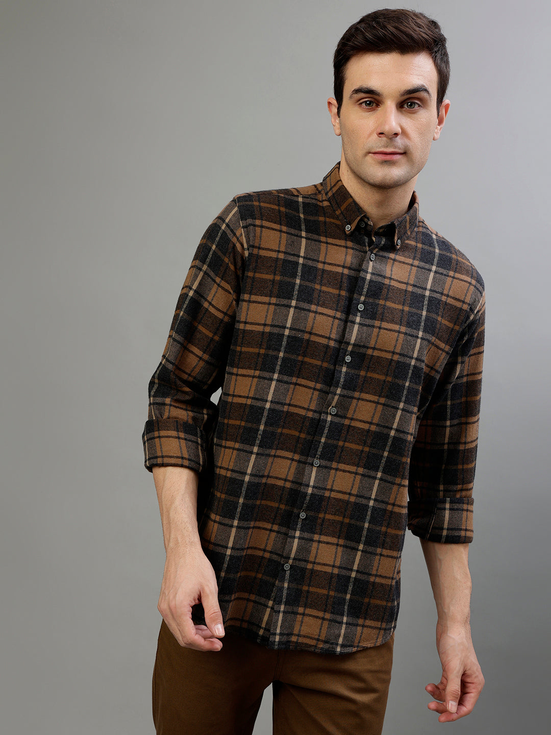 Bruun & Stengade Brown Fashion Checked Regular Fit Shirt