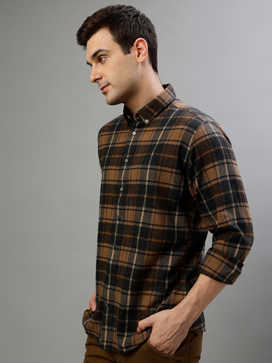 Bruun & Stengade Brown Fashion Checked Regular Fit Shirt