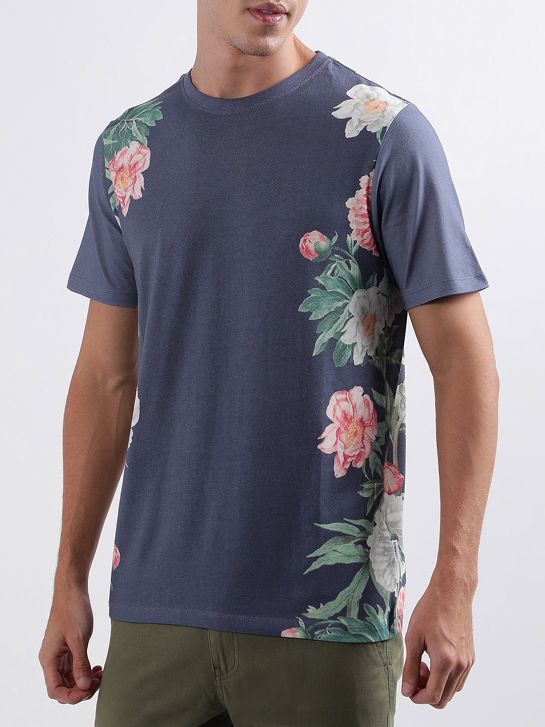 Lindbergh Navy Floral Print Regular Fit T-Shirt