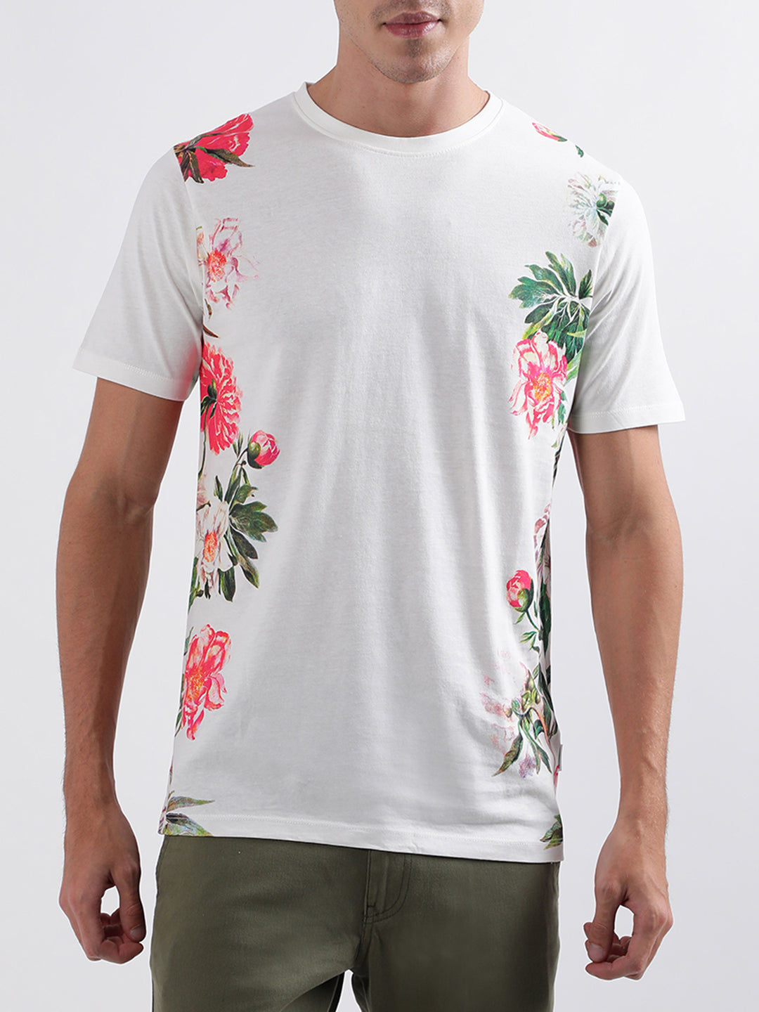 Lindbergh Off White Floral Print Regular Fit T-Shirt