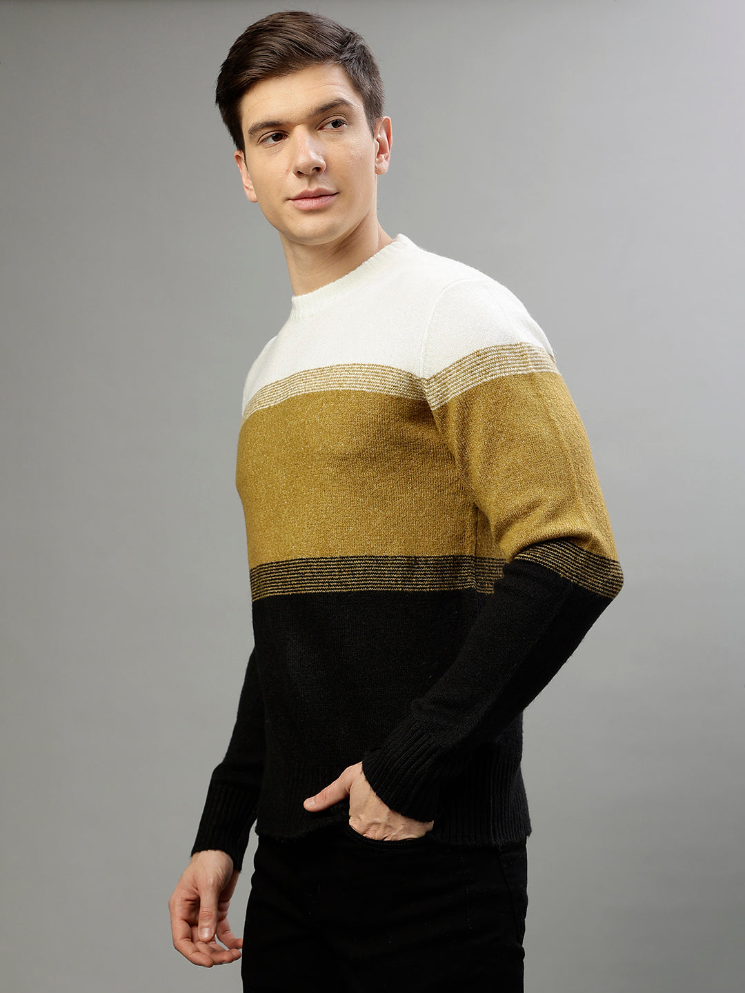 Lindbergh Men Colour blocked High Neck Full Sleeves Sweater