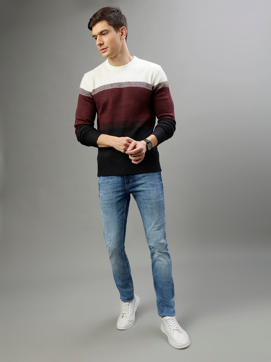 Lindbergh Men Colour blocked Round Neck Full Sleeves Sweater