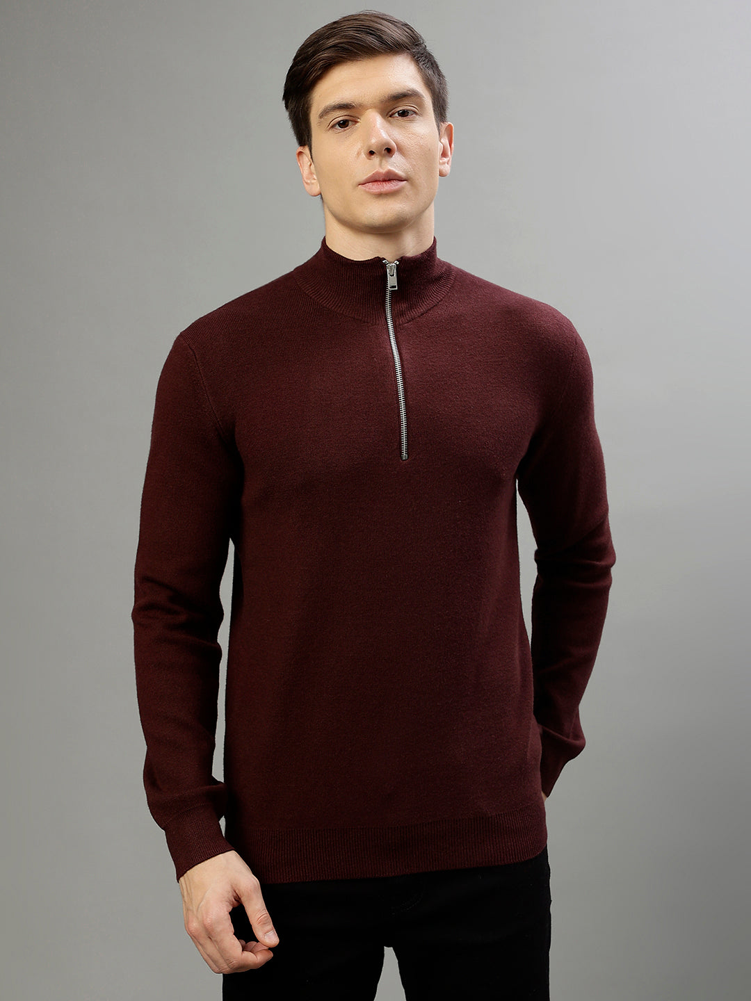 Lindbergh Men Solid High Neck Full Sleeves Sweater