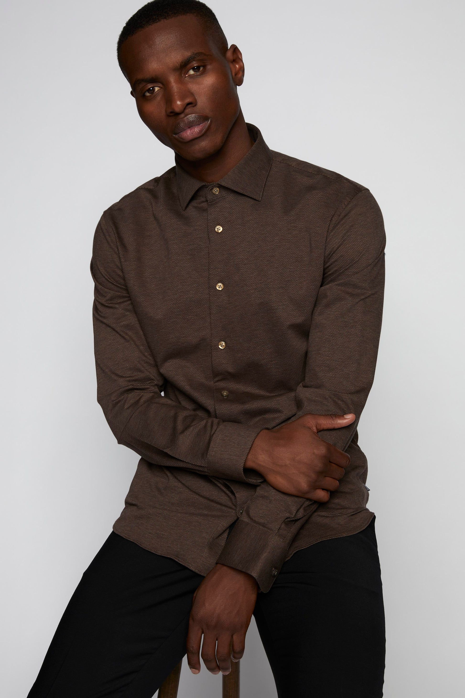 Matinique Brown Regular Fit Placket Shirt