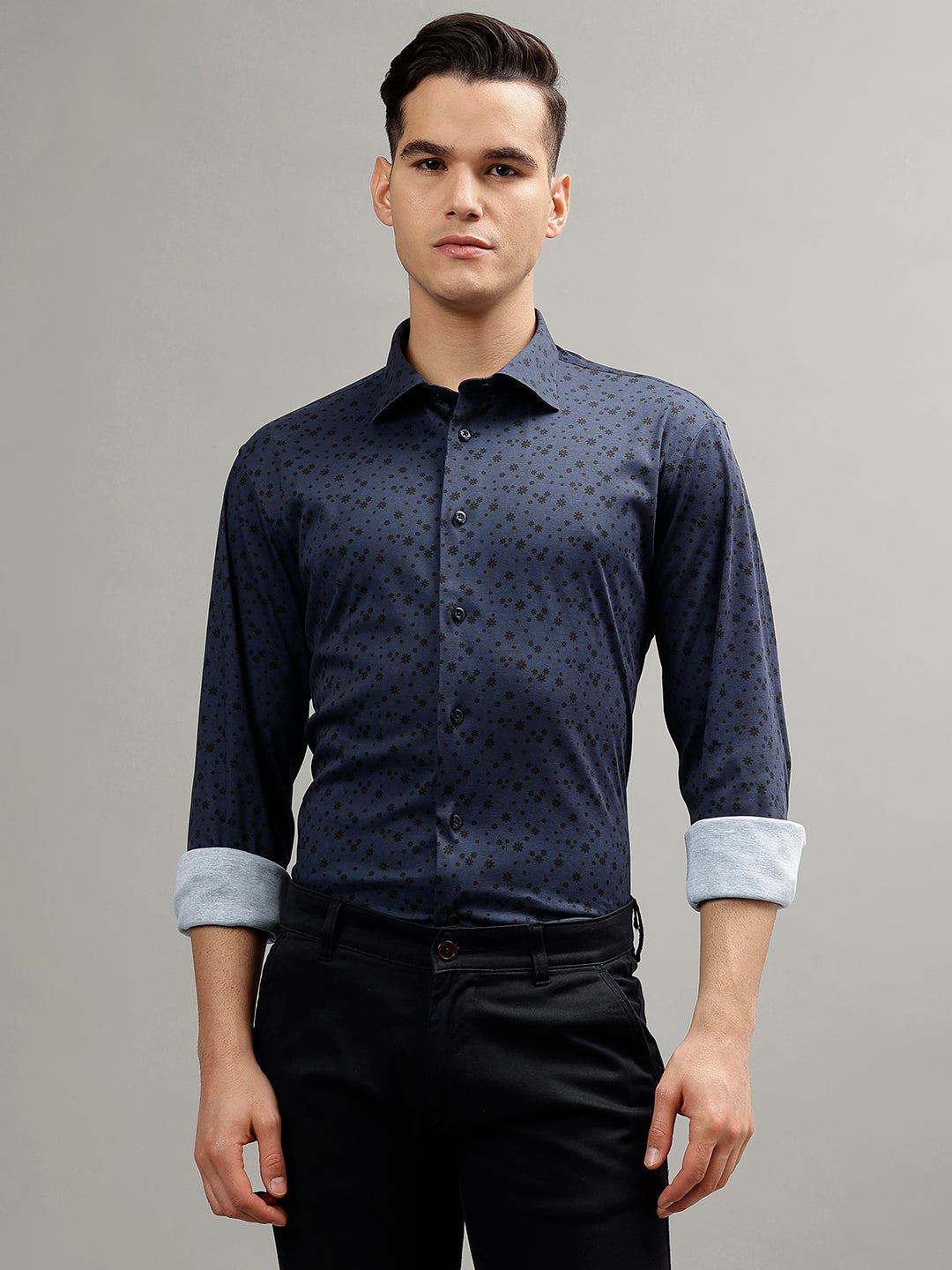 Matinique Navy Blue Fashion Printed Regular Fit Shirt