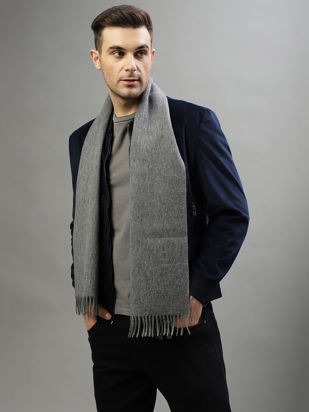 Bruun & Stengade Men Grey Solid Scarf