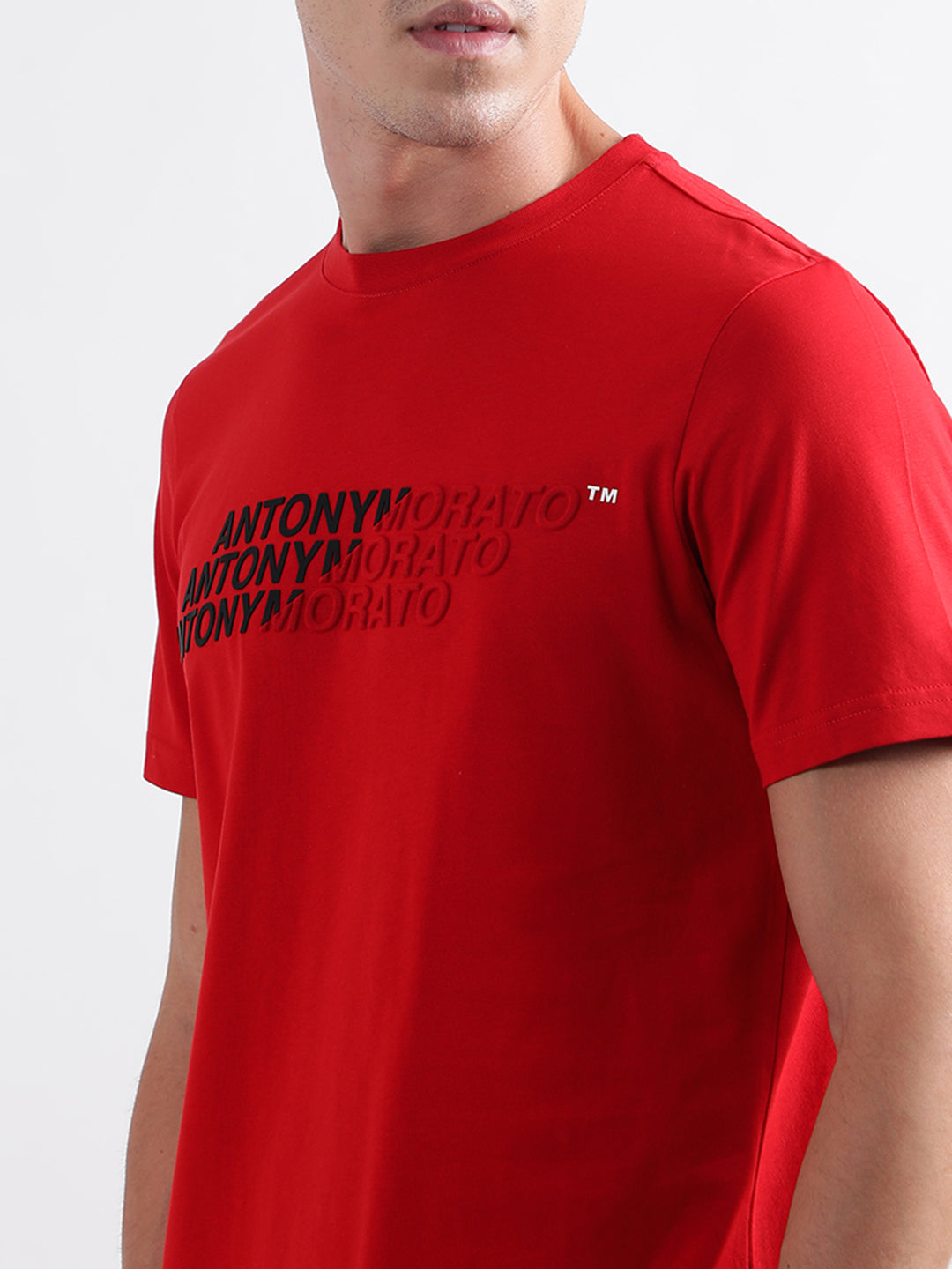T-Shirts & Polos Antony Morato  T-Shirt Ras De Cou En 100 % Coton Avec  Ruban Avec Logo Sur Les Manches Rouge Homme ~ Moi Ultime
