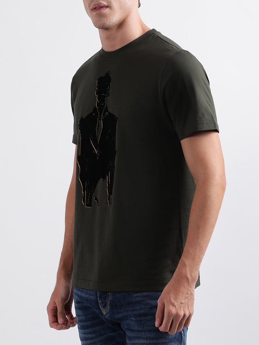 Antony Morato Military Green Printed Regular Fit T-Shirt