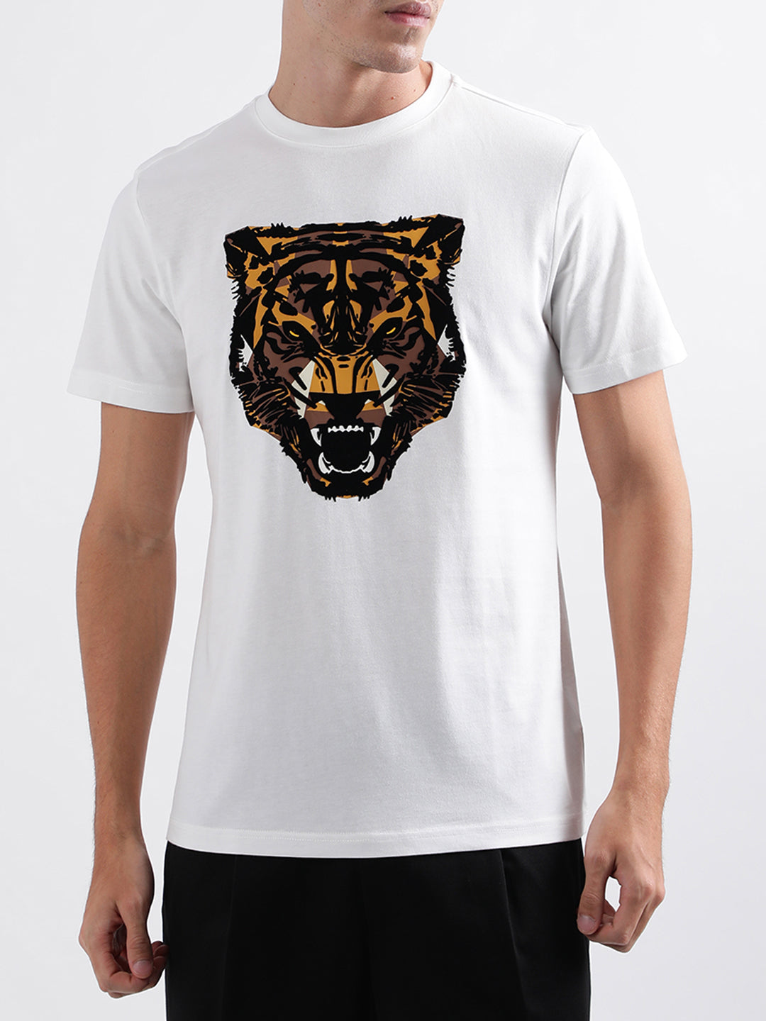 Antony Morato White Animal Print Regular Fit T-Shirt