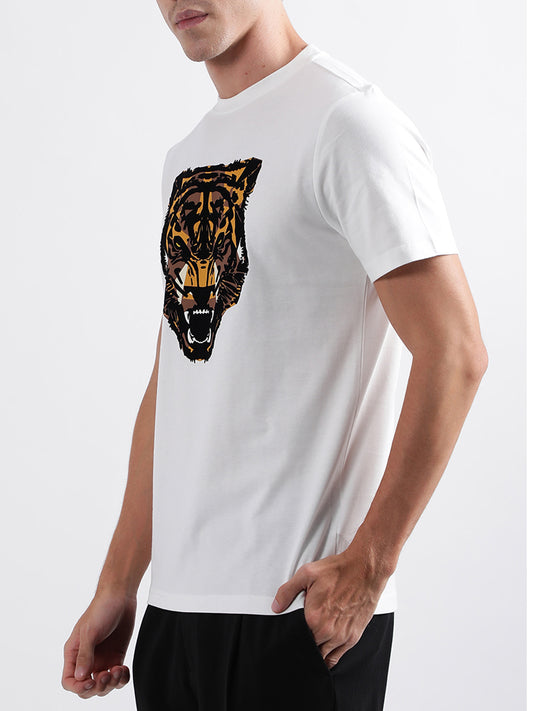 Antony Morato White Animal Print Regular Fit T-Shirt