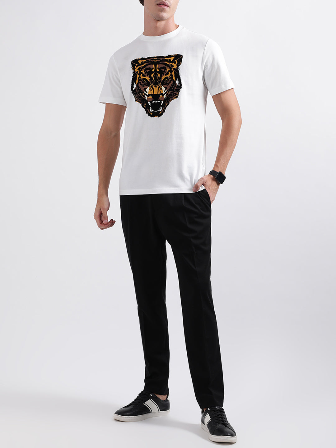 Antony Morato White Animal Print Regular Fit T-Shirt