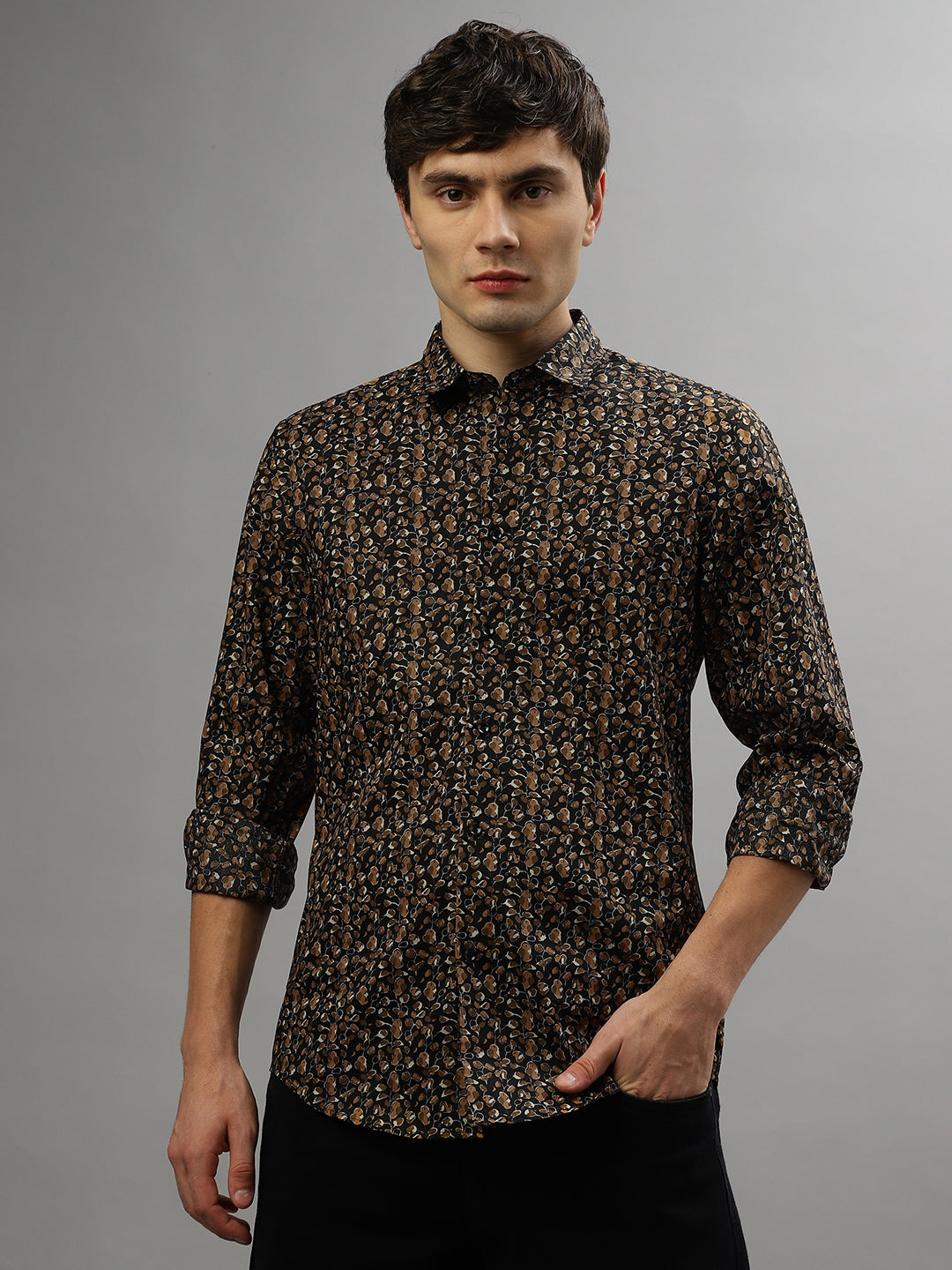 Antony Morato Brown Fashion Printed Slim Fit Shirt