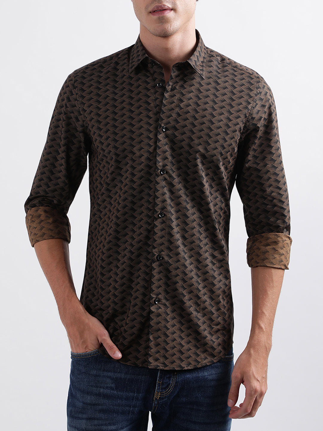 Antony Morato Beige Printed Slim Fit Shirt