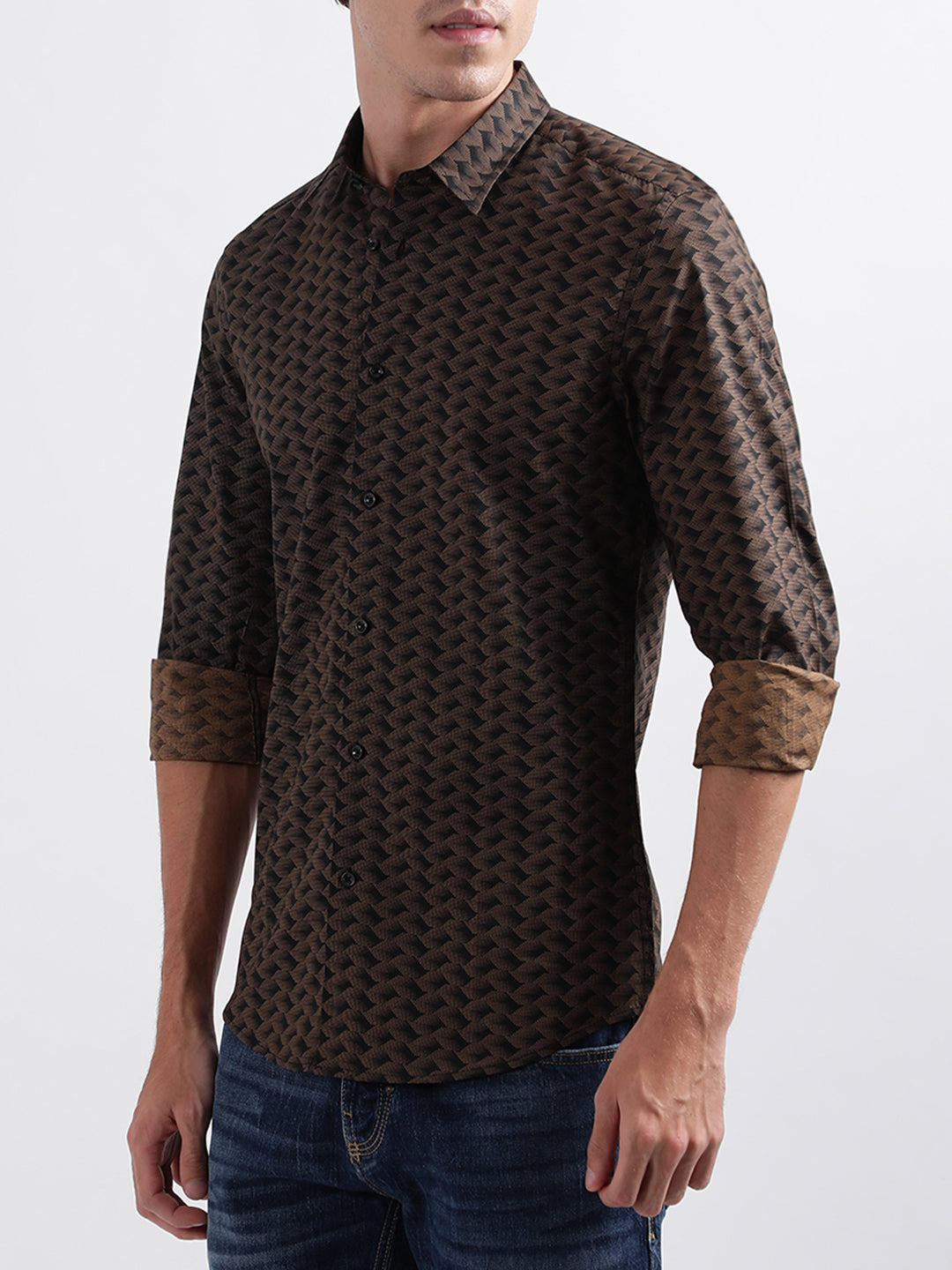 Antony Morato Beige Printed Slim Fit Shirt