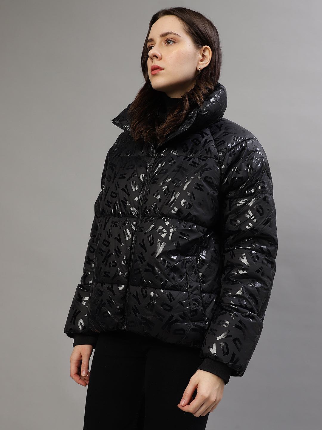 Dkny Women Printed Hooded Full Sleeves Padded Jacket