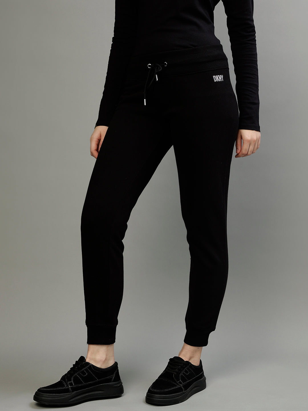 Dkny Women Black Solid Regular Fit Trackpants