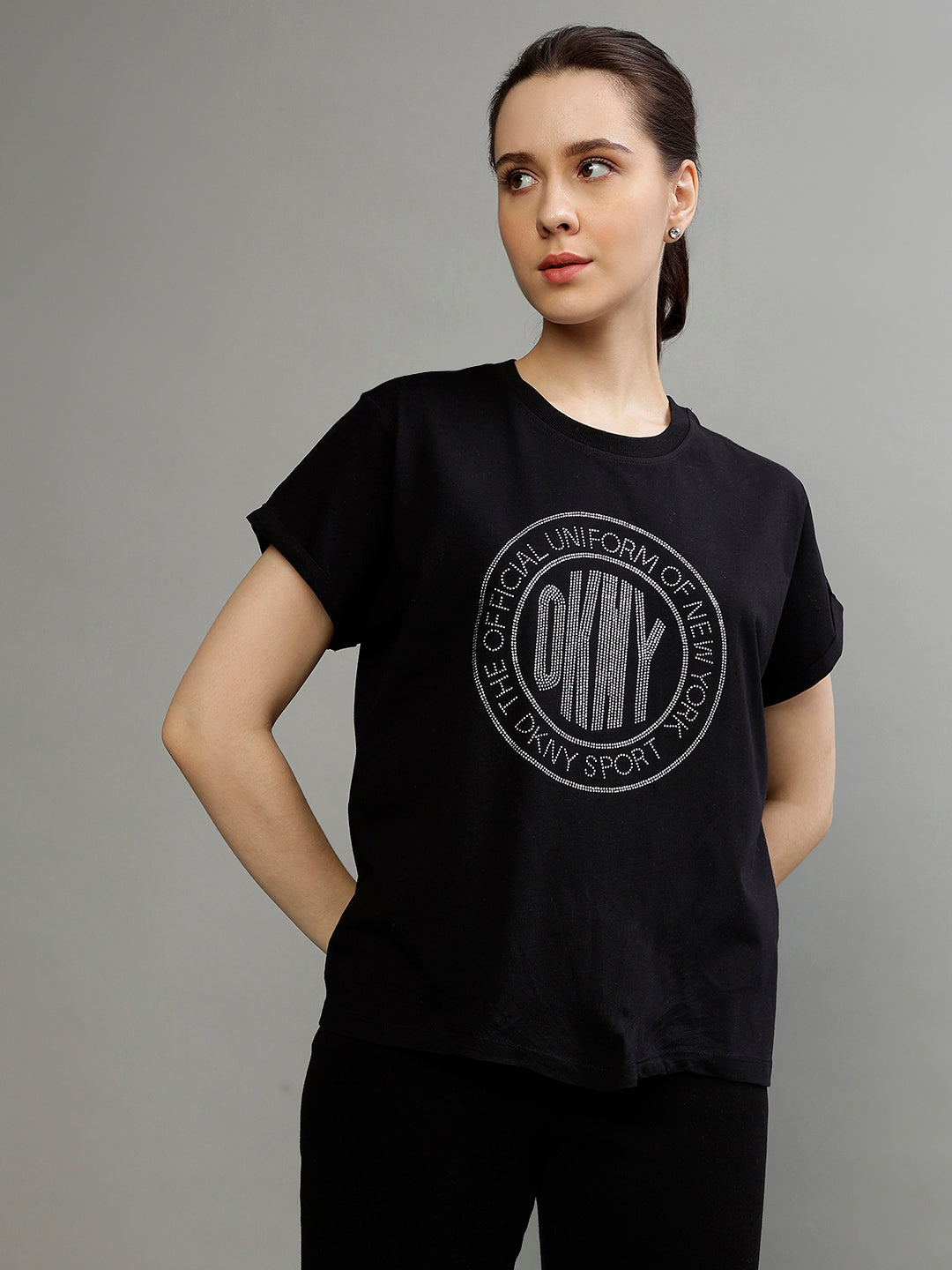 Dkny Black Fashion Printed Regular Fit T-Shirt