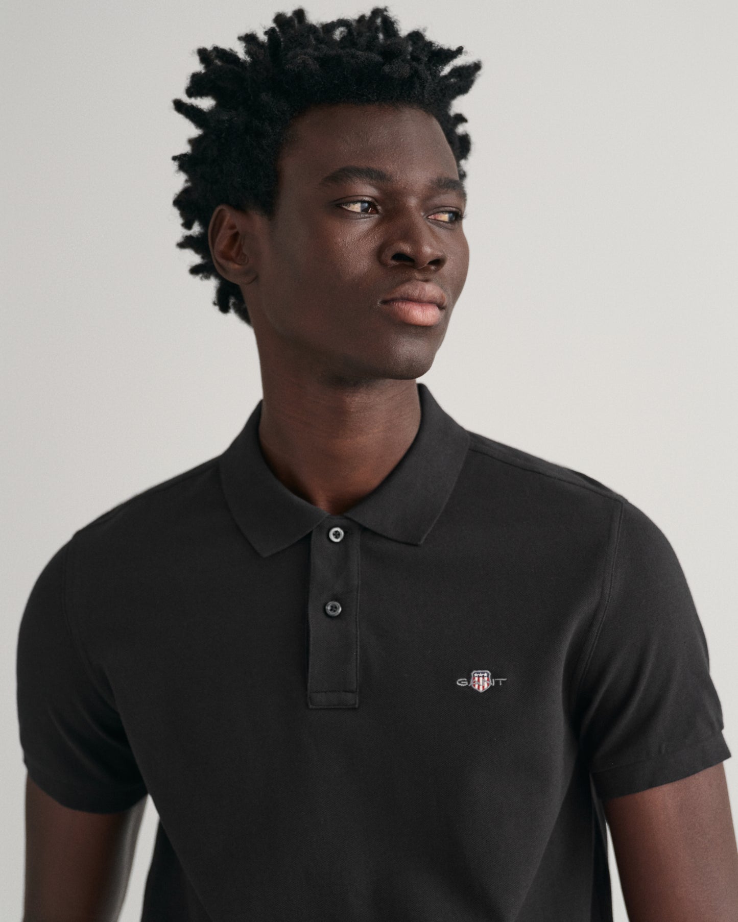 Gant Men Black Solid Polo Collar Short Sleeves T-shirt