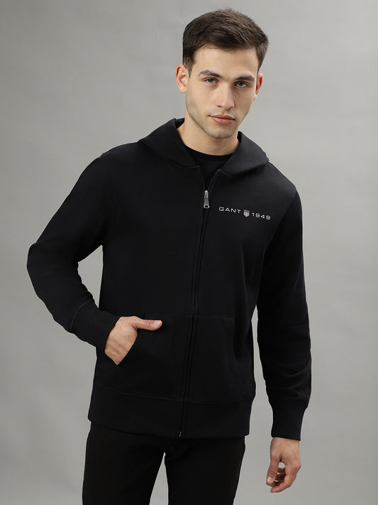 Gant Men Black Solid Hooded Long Sleeves Sweatshirt