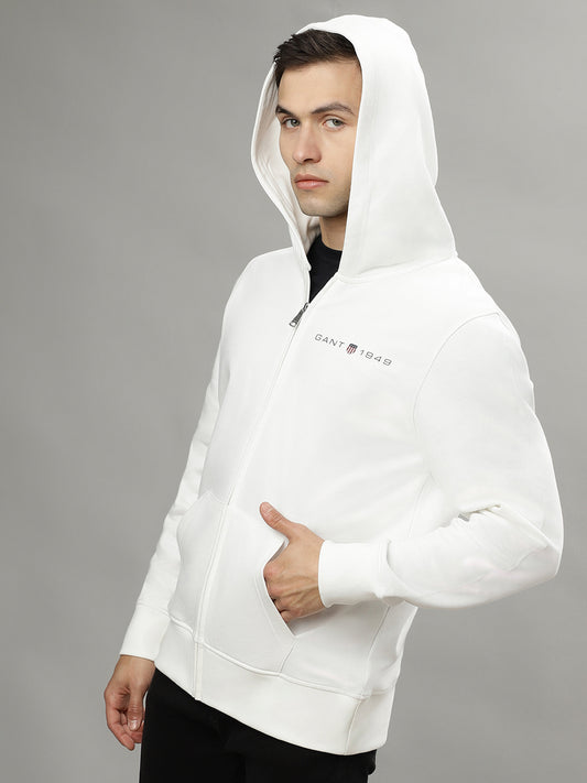 Gant Men Off White Solid Hooded Long Sleeves Sweatshirt