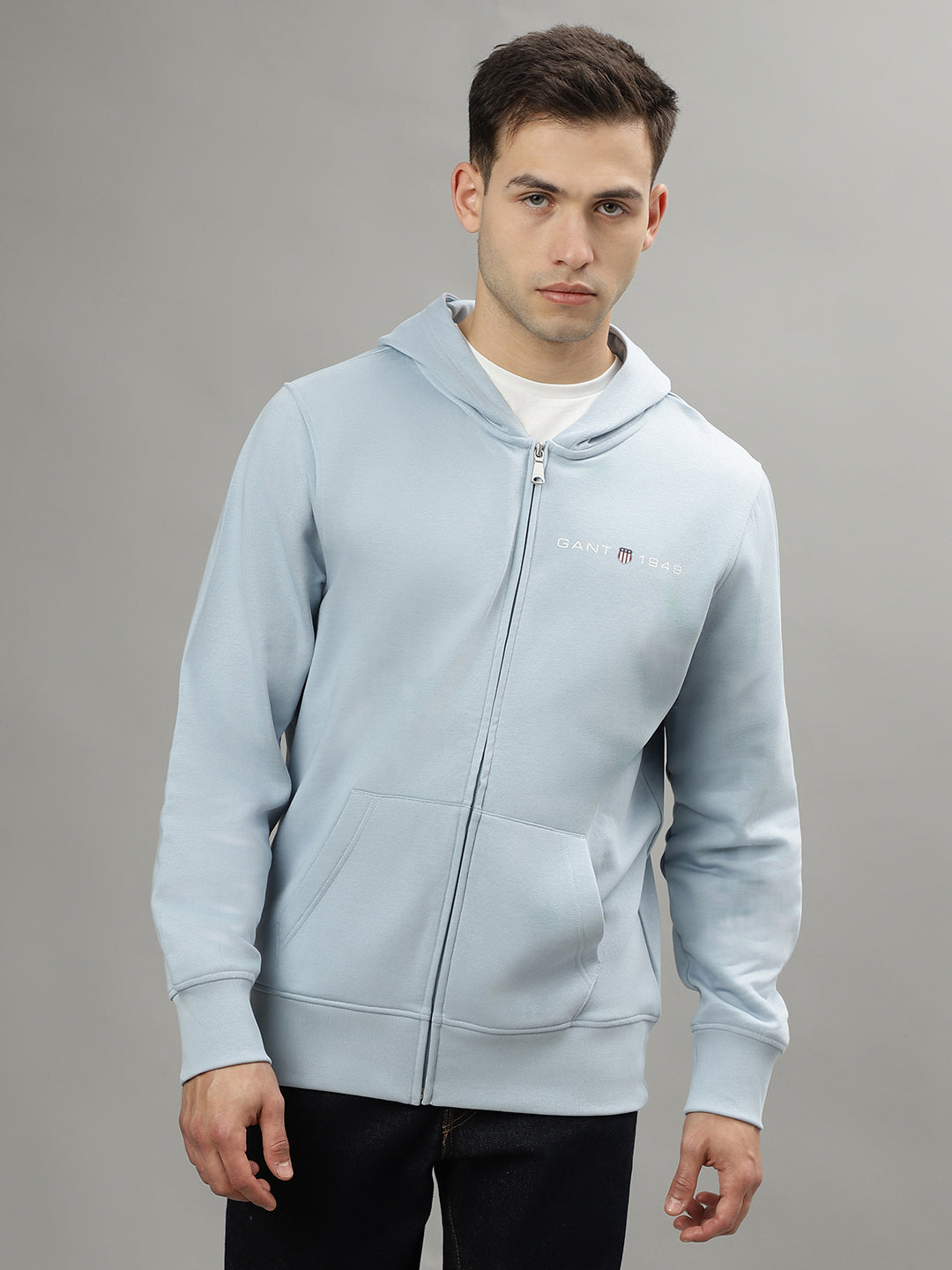 Gant Men Blue Solid Hooded Long Sleeves Sweatshirt