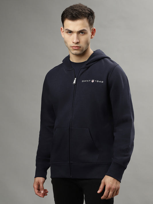 Gant Men Navy Blue Solid Hooded Long Sleeves Sweatshirt