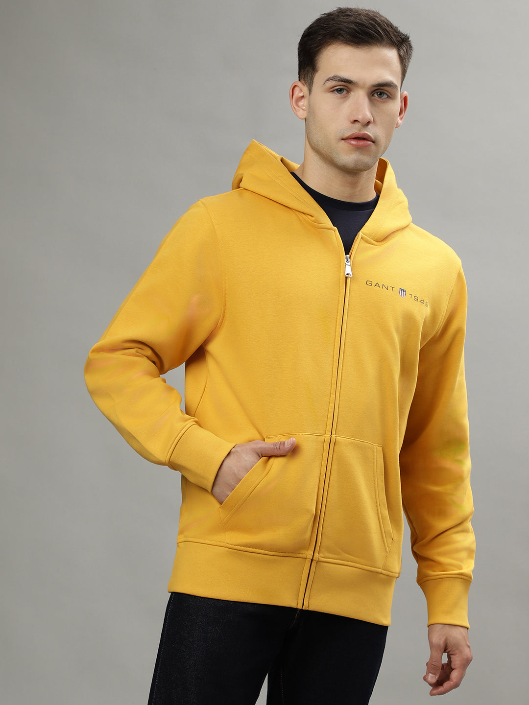 Gant Men Yellow Solid Hooded Long Sleeves Sweatshirt