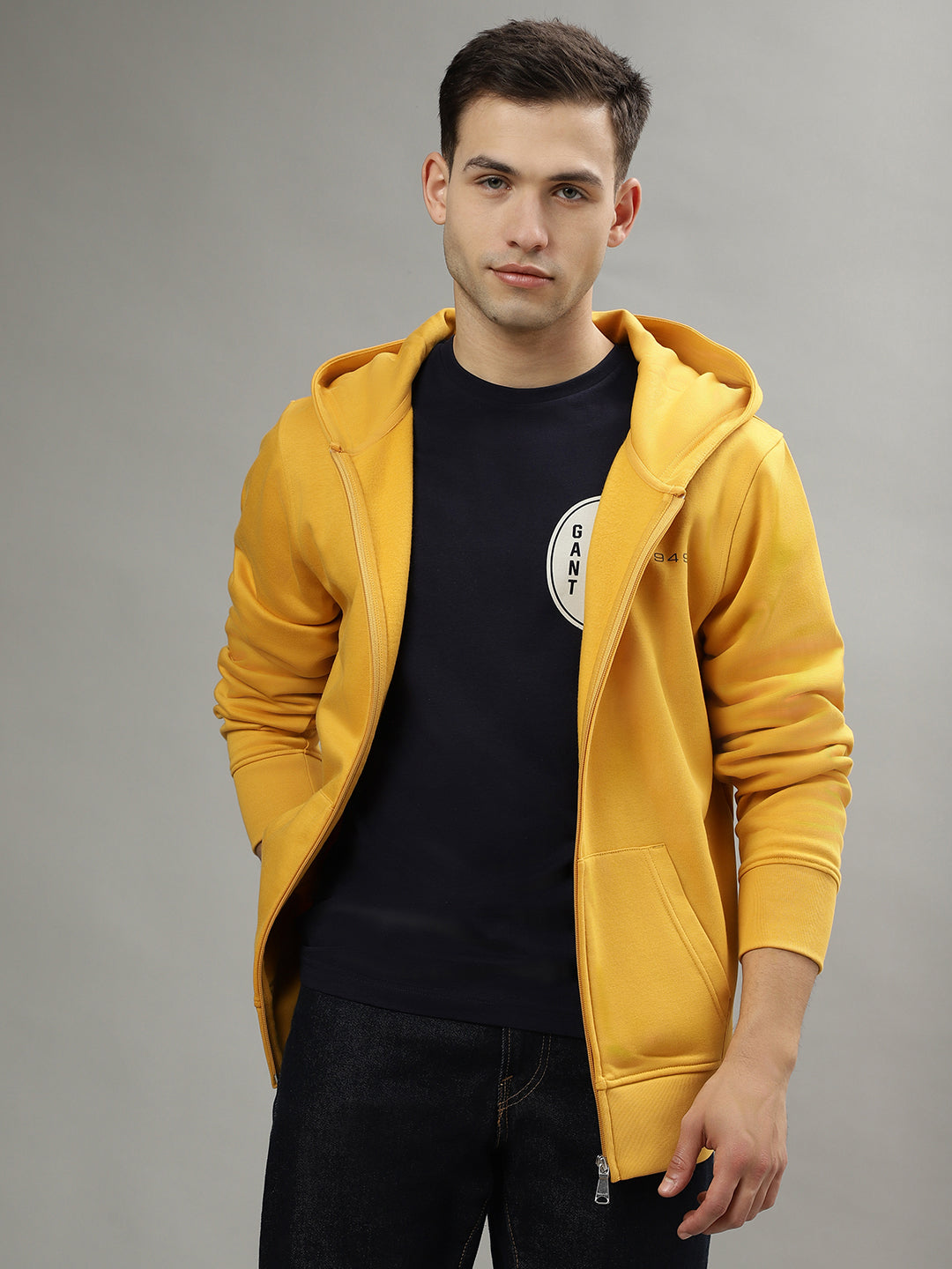 Gant Men Yellow Solid Hooded Long Sleeves Sweatshirt