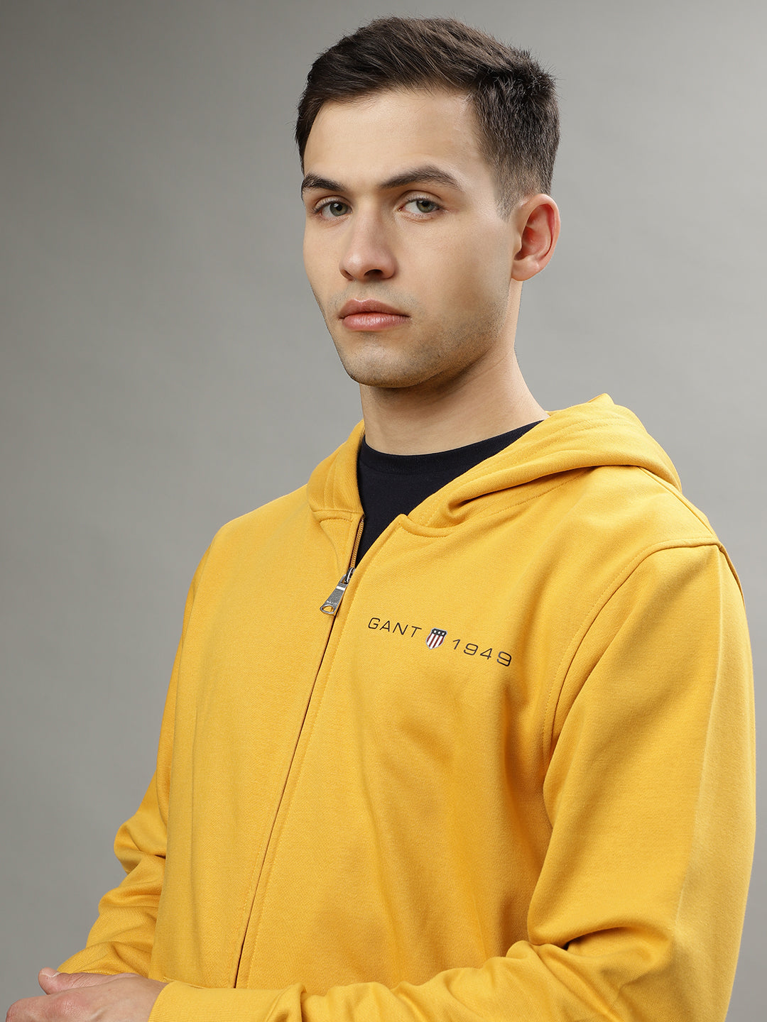 Gant Men Yellow Solid Hooded Long Sleeves Sweatshirt