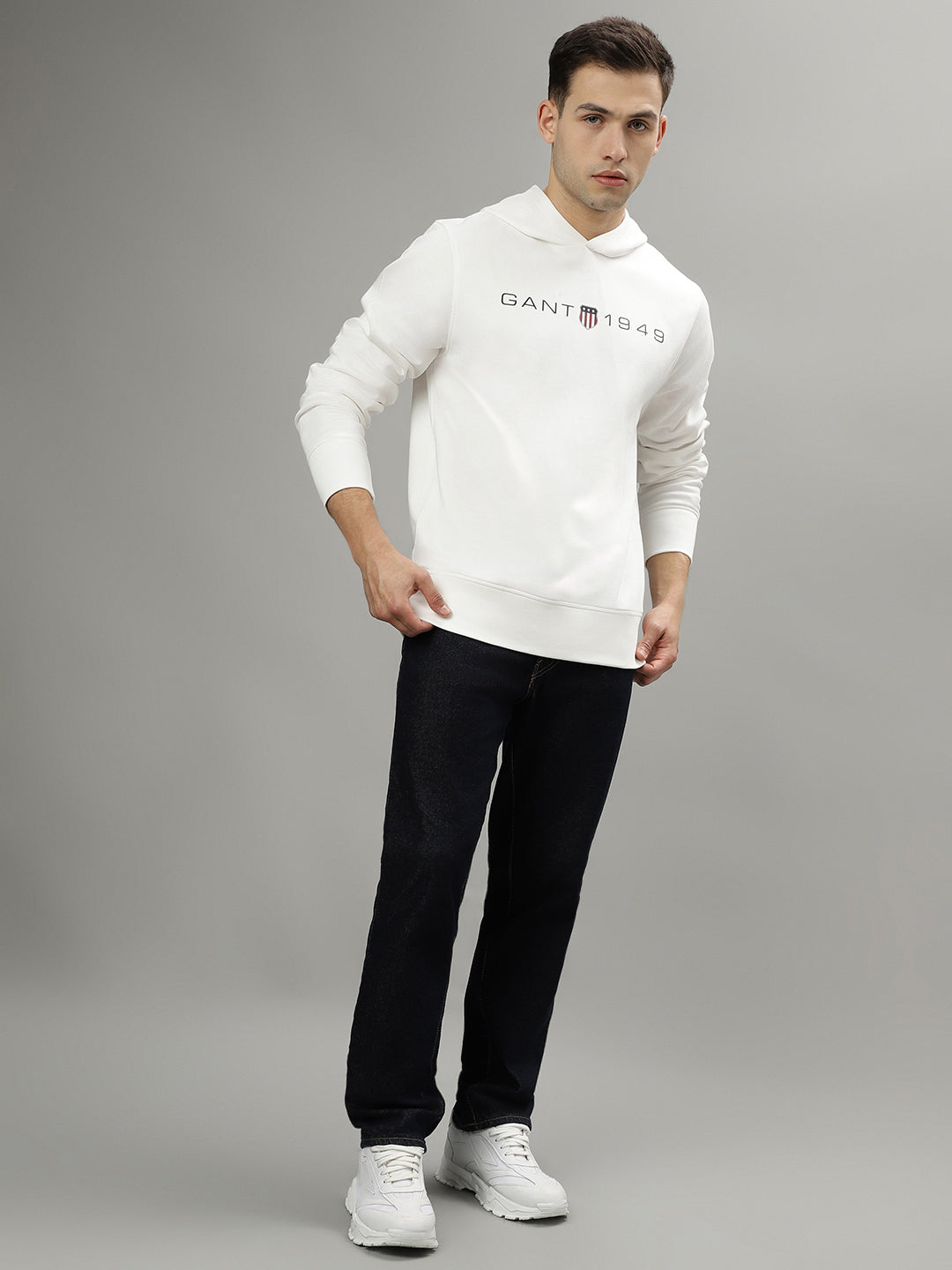 Gant Men Off White Solid Hooded Long Sleeves Sweatshirts