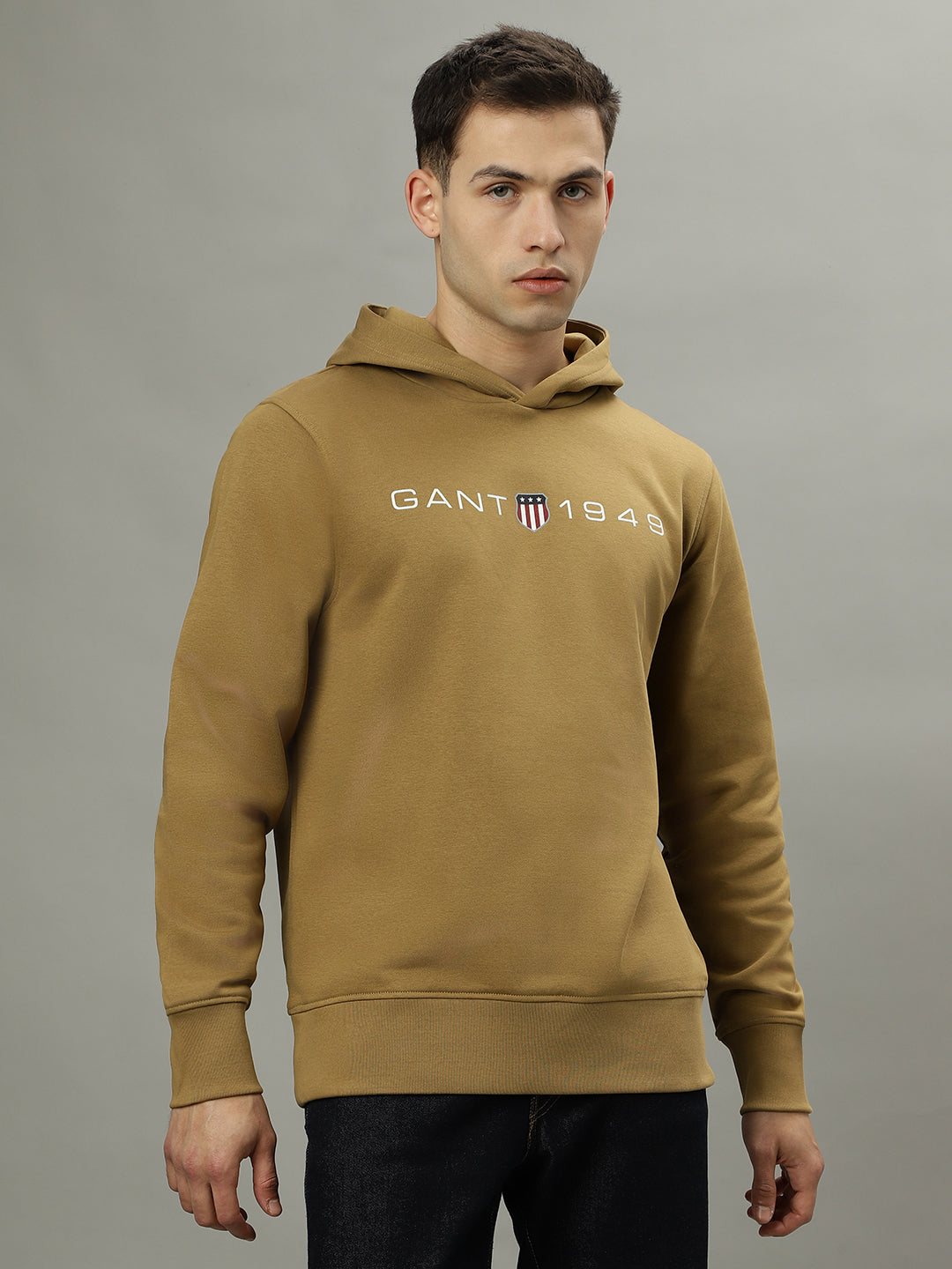 Gant Men Khaki Solid Hooded Long Sleeves Sweatshirts