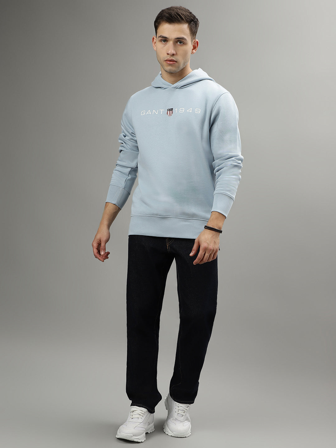 Gant Men Blue Solid Hooded Long Sleeves Sweatshirts