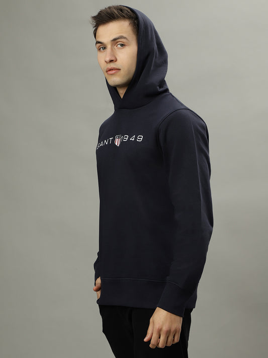 Gant Men Navy Blue Solid Hooded Long Sleeves Sweatshirts