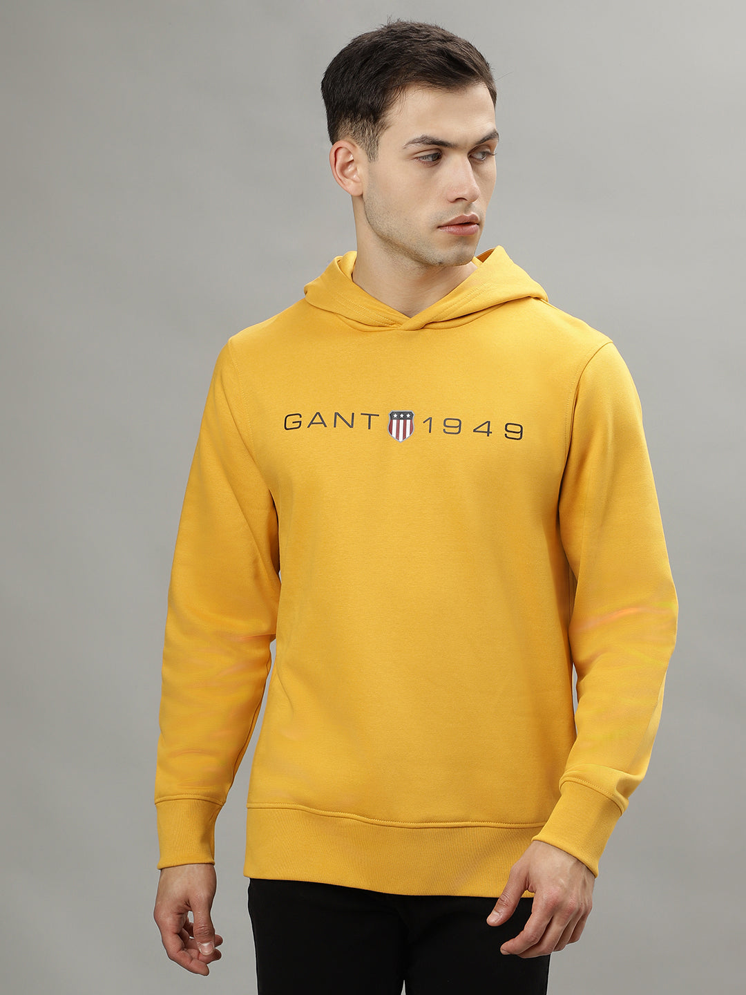 Gant Men Yellow Solid Hooded Long Sleeves Sweatshirts