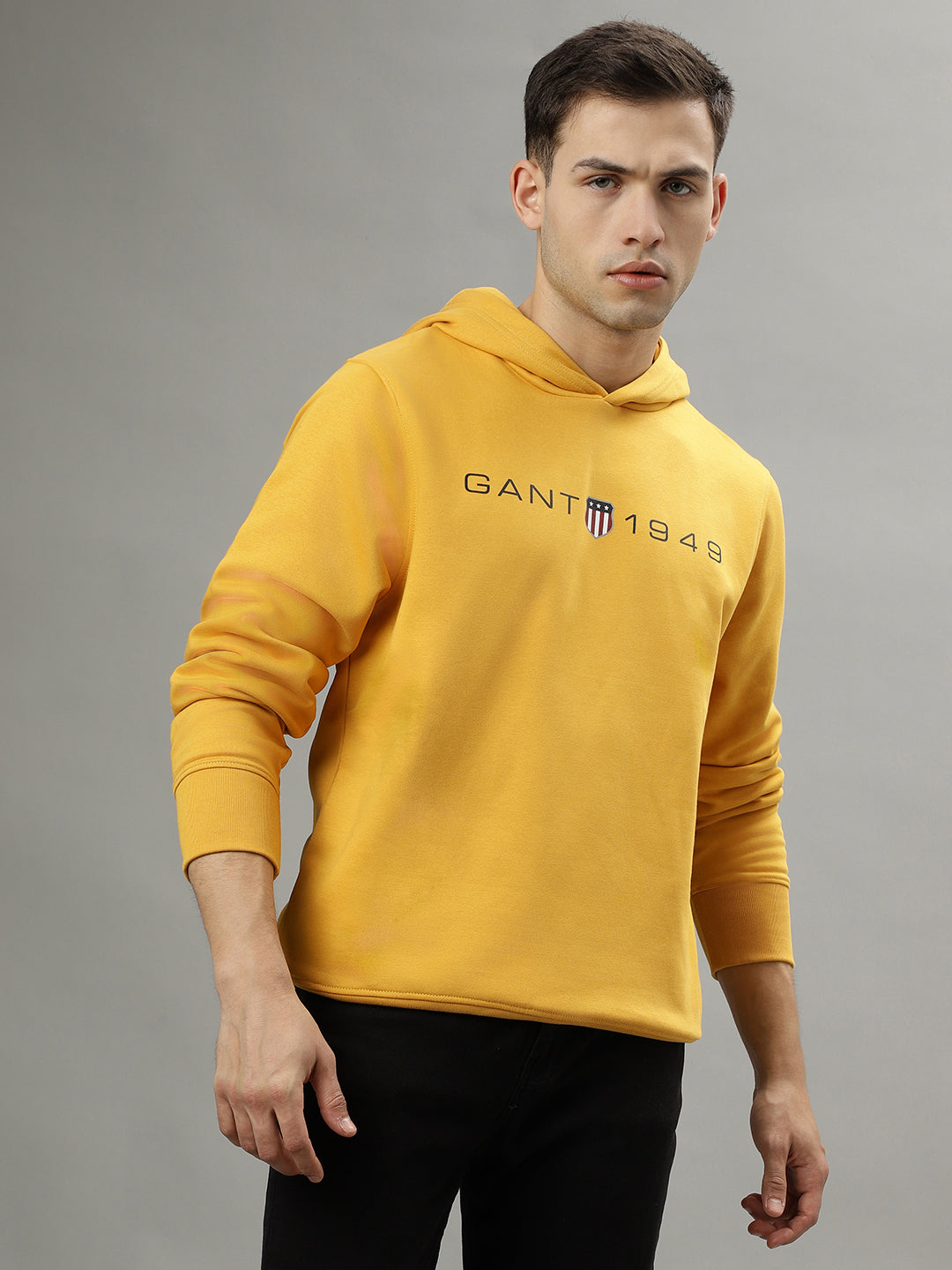 Gant Men Yellow Solid Hooded Long Sleeves Sweatshirts