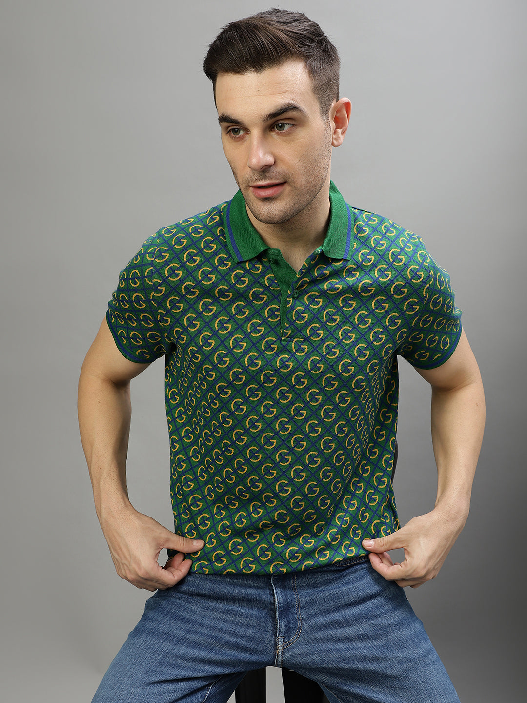 Gant Green Fashion Printed Relaxed Fit Polo T-Shirt