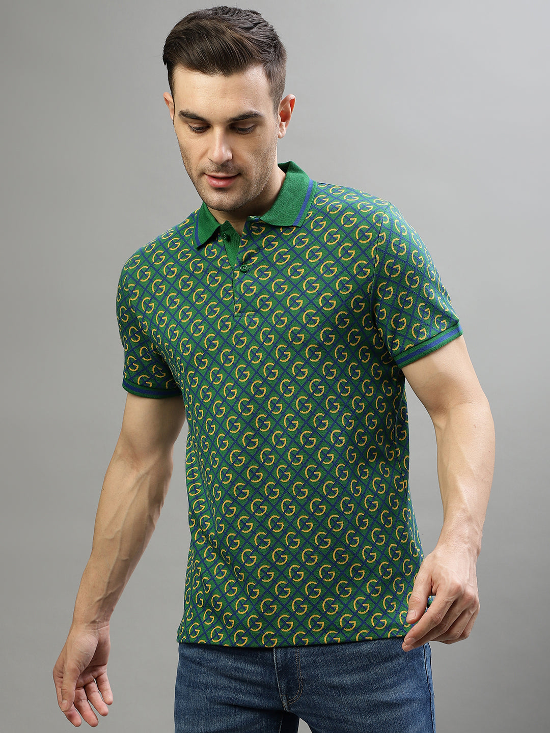 Gant Green Fashion Printed Relaxed Fit Polo T-Shirt