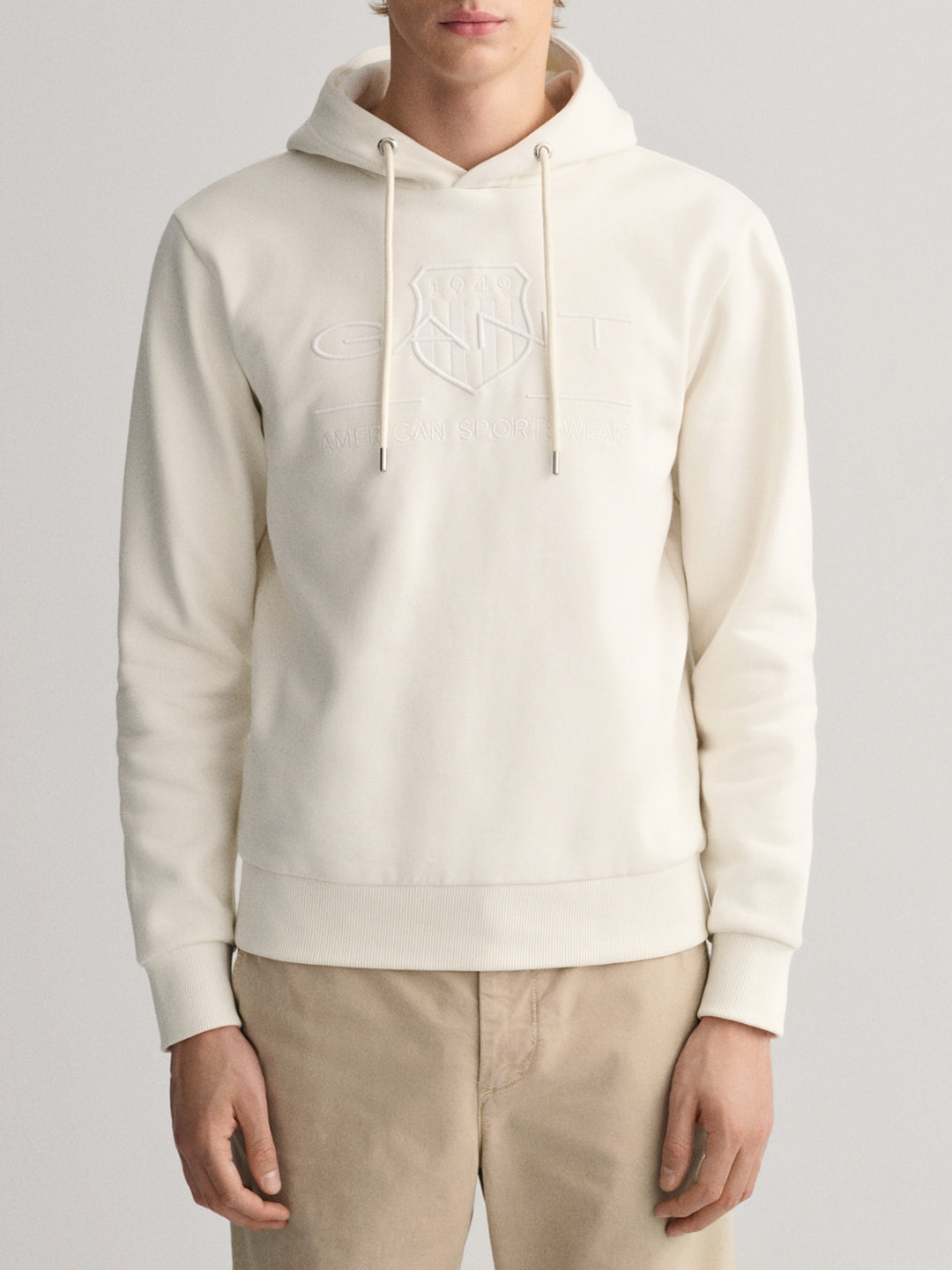 Gant Men Off White Solid Hooded Sweatshirt