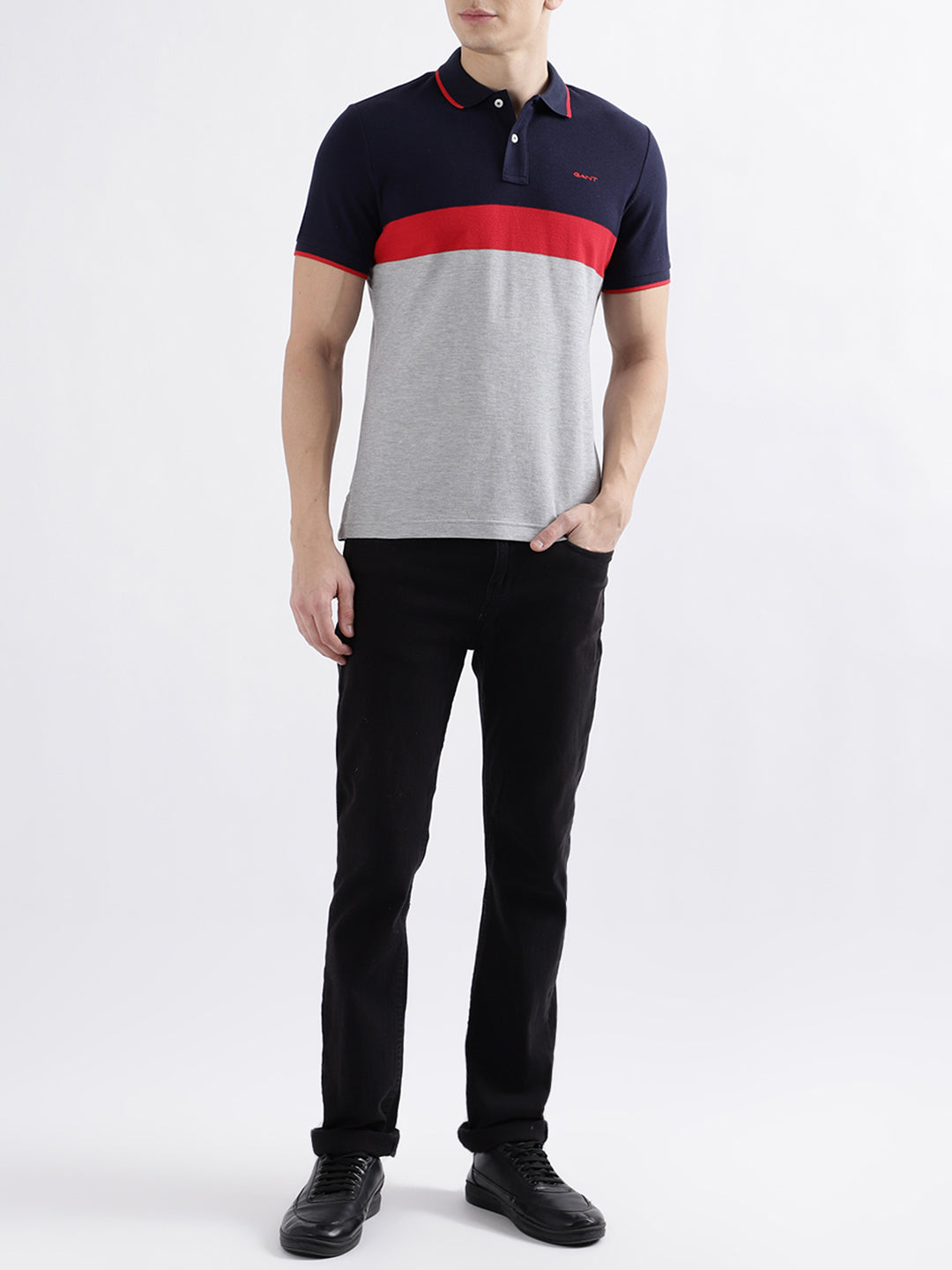 Gant Grey Melange Fashion Regular Fit Polo T-Shirt