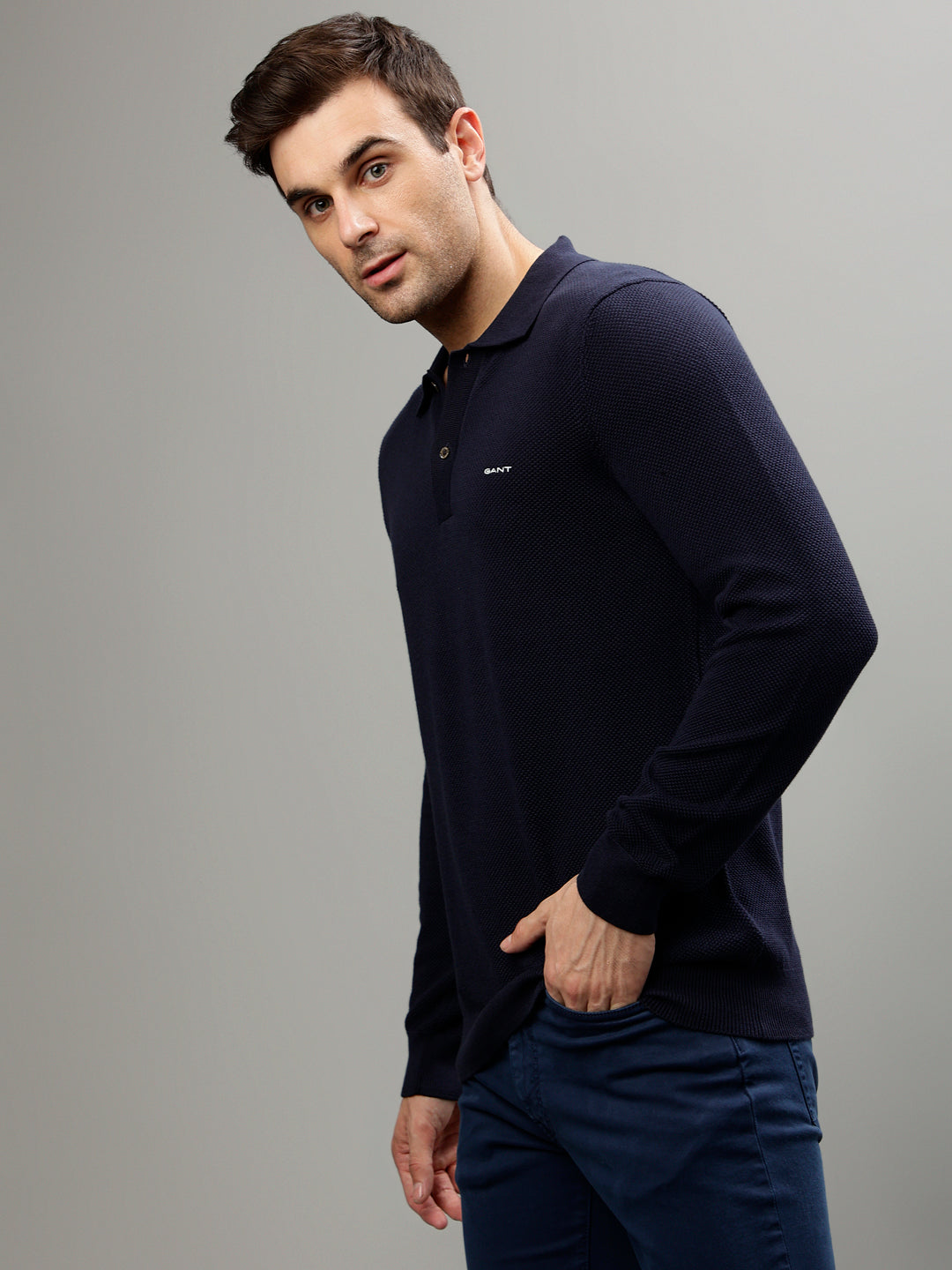 Shop Gant Men Solid Polo Neck Full Sleeves Sweater ICONIC INDIA