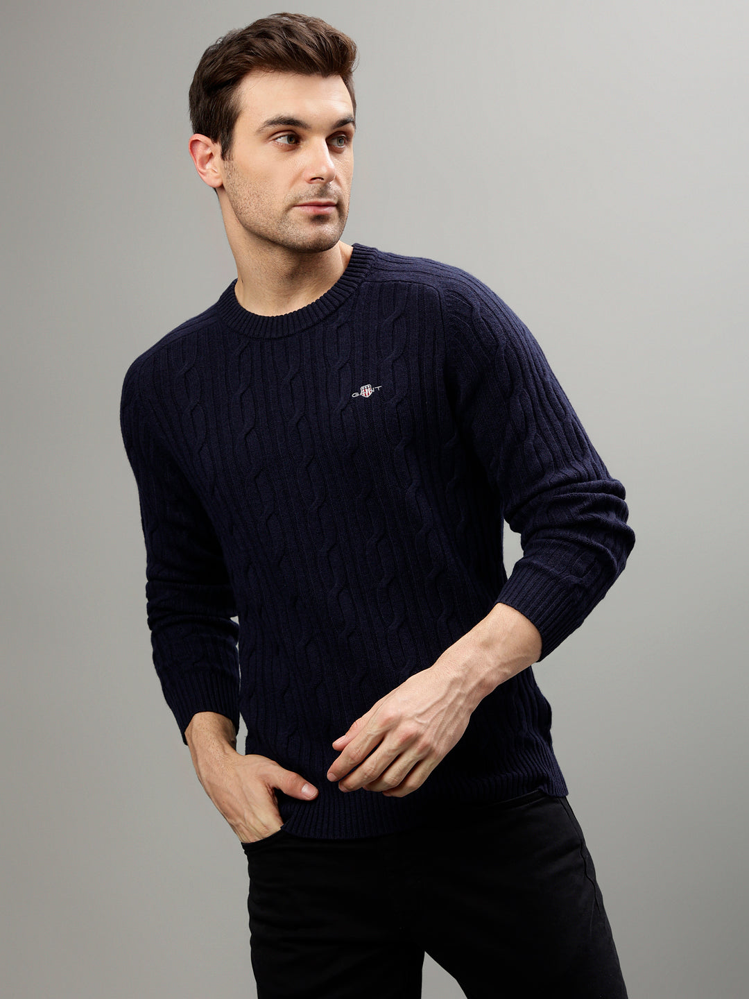 Gant Men Solid Round Neck Long Sleeves Sweater