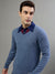 Gant Solid Blue Melange V Neck Full Sleeve Sweater