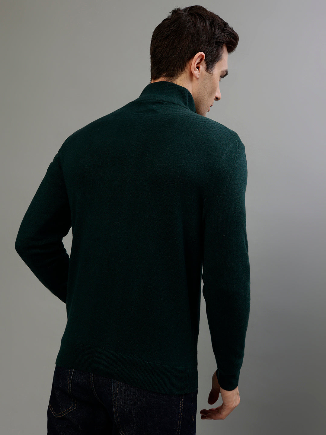 Shop Gant Solid Green High Neck Full Sleeve Sweater