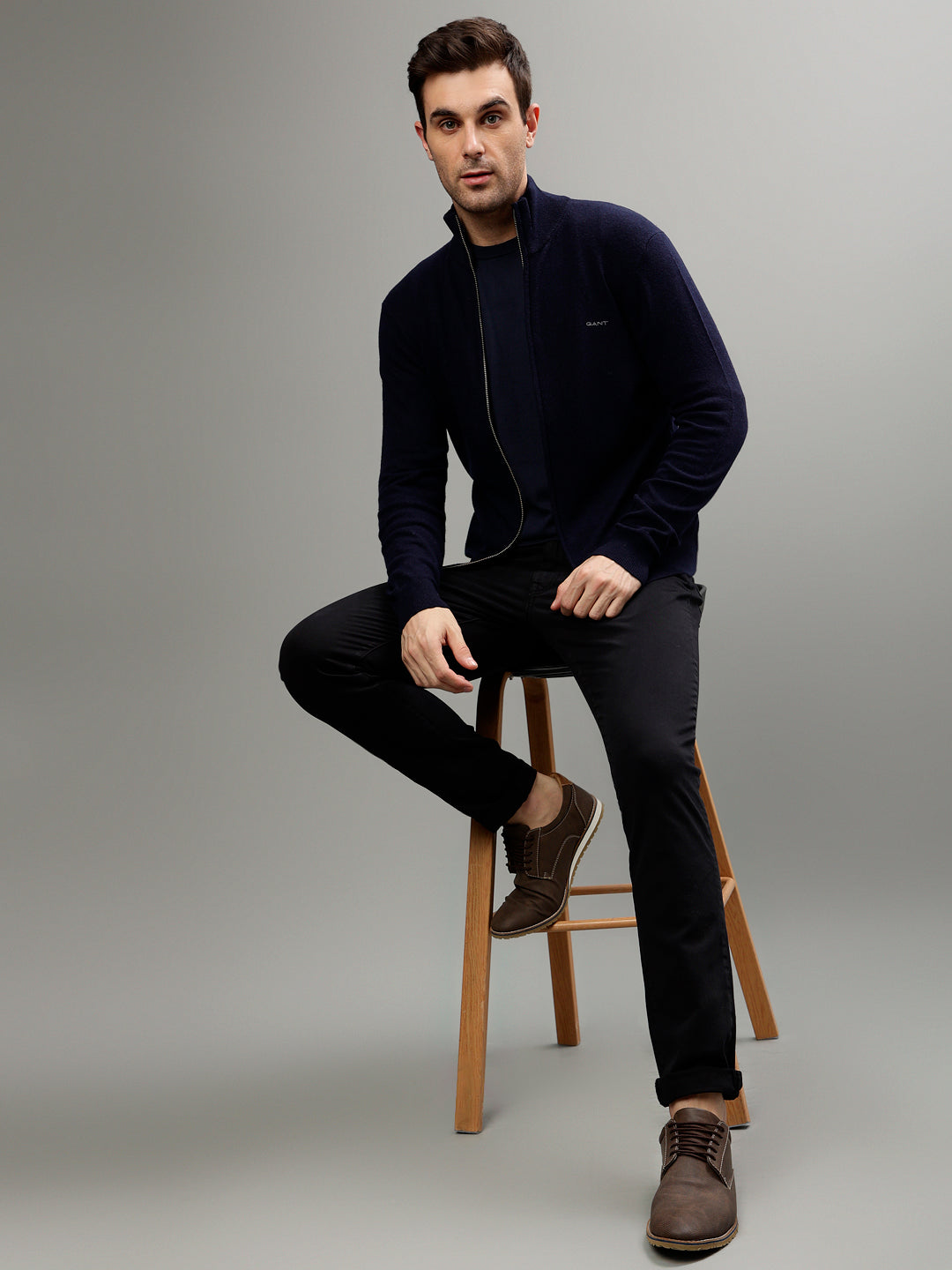 Gant Men Solid High Neck Long Sleeves Sweater