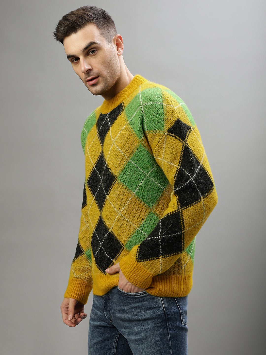 Gant Men Argyle Round Neck Full Sleeves Sweater