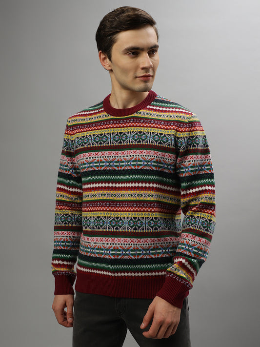 Gant Men Printed Full Sleeves Round Neck Sweater