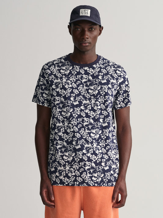 Gant Blue Floral Print Regular Fit T-Shirt